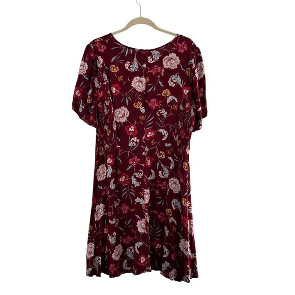 Old Navy Burgundy Floral Short-Sleeve Mini Dress XL Rayon Smocked Boho Cottage - Picture 8 of 11